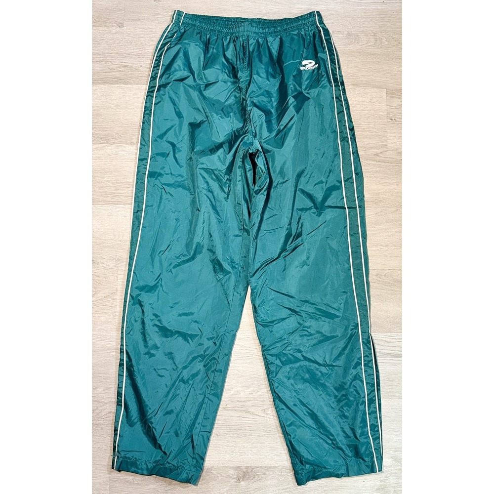 Vintage Brooks Running Track Pants Mens L Green White Lined Ankle Zip Breathable